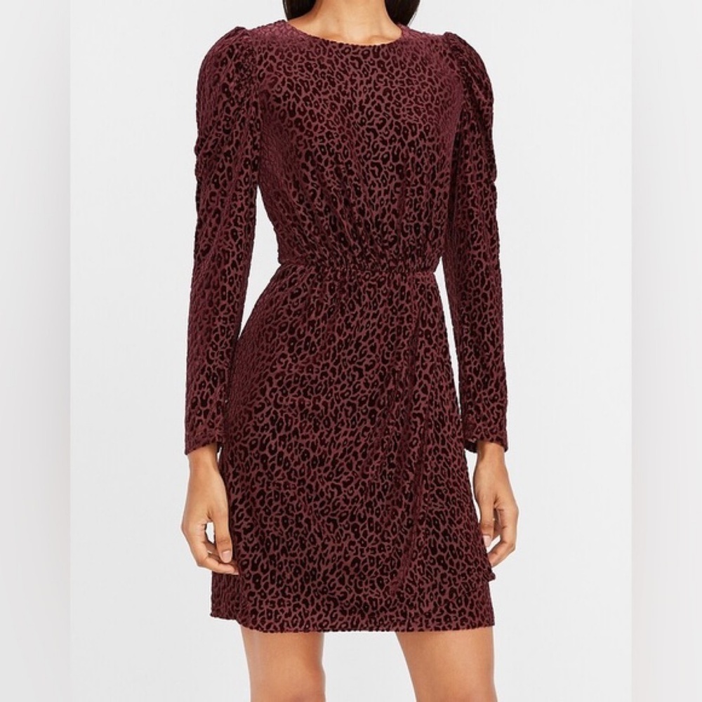 Express Burgundy Animal Print Long Sleeve Dress. Size small.